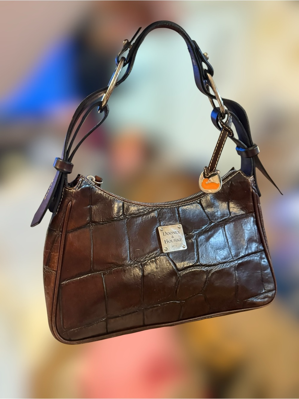 Dooney & Bourke Dark Brown Croc-Embossed Leather Shoulder Bag